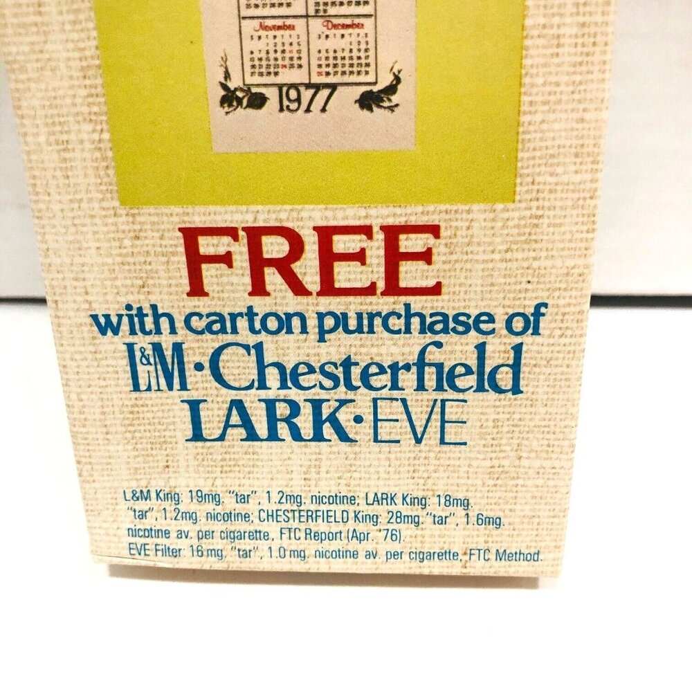 VTG 1977 Linen Rooster Chicken Calendar Dowel Cigarette Ad NIB Farm Country - Picture 5 of 7
